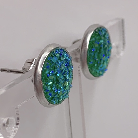 Faux Druzy Stud Stainless Steel Earrings - Picture 2 of 5